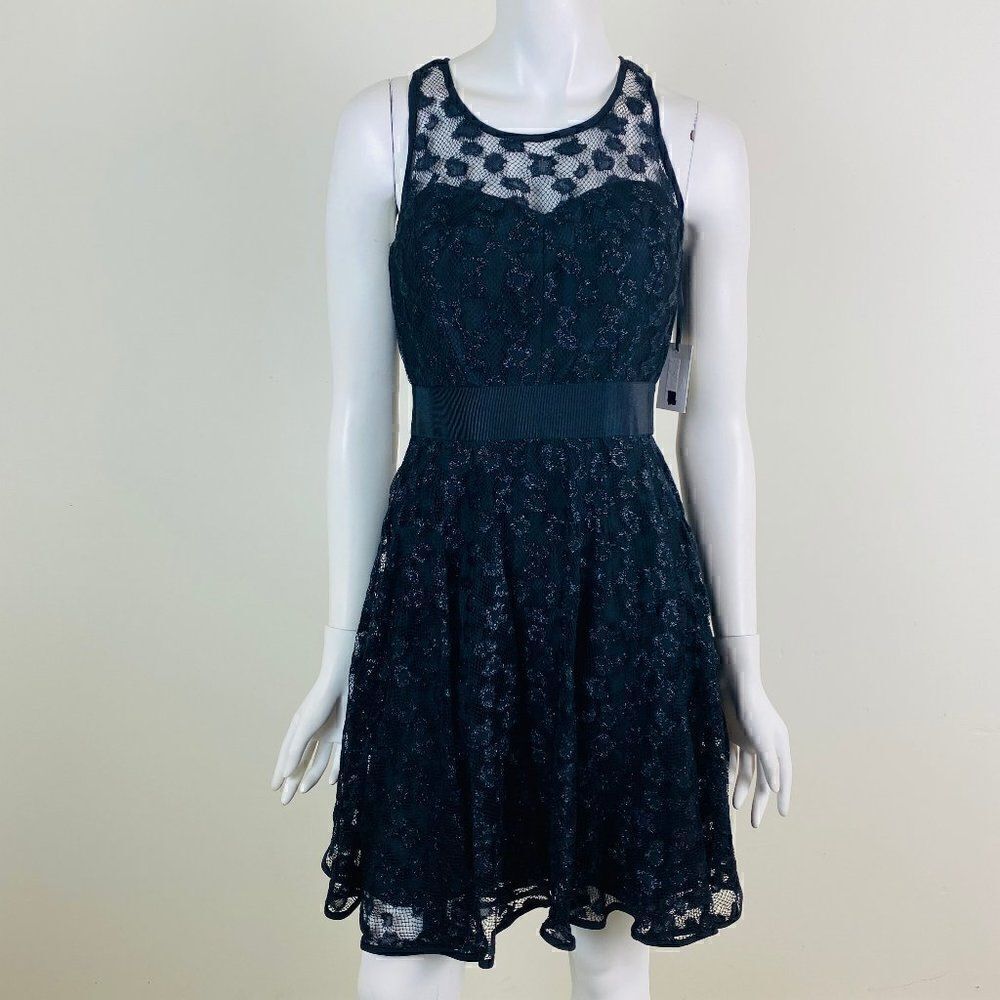 Milly Womens Size 4 Black Sleeveless Fit & Flare Lace Glitter Cocktail Dress NWT